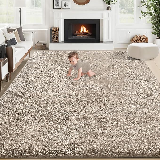 6x9 Area Rug for Living Room: Fluffy Shag Soft Washable Rugs Large Fuzzy Plush Indoor Carpet for Bedroom Nursery Playroom Kids Girls Boys Room (Camel, 6'x9')-CubbioJoy
