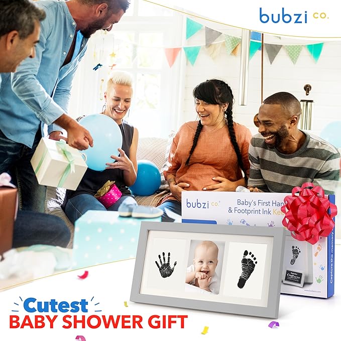 Bubzi Co Baby Handprint Kit & Footprint Photo Frame for Newborn Girls and Boys, Unique Baby Shower Gifts Set for Registry, Memorable Keepsake Decorations for Room Wall or Nursery Decor (Cool Gray)-CubbioJoy