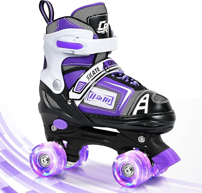 Adjustable Quad Skates for Kids, Teens, and Adults – Light-Up Wheels – Comfortable Fit, Secure Closure, Indoor and Outdoor Roller Skates for Boys and Girls-CubbioJoy