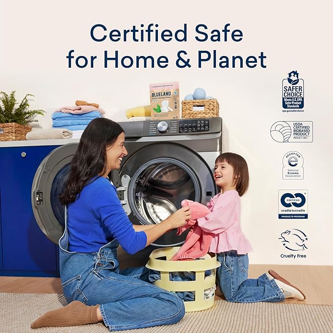 BLUELAND Laundry Essentials Kit, Fragrance Free & Clear - Plastic-Free Laundry Detergent Tablets, Oxi Booster, and Reuseable Natural Wool Dryer Balls-CubbioJoy
