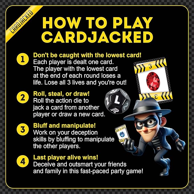 CARDJACKED Party Game – 4-10 Players, Ages 8+, 20+ Minutes – Family-Friendly Strategy for Kids, Teens & Adults for Game Night-CubbioJoy