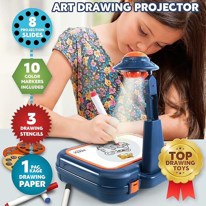 Drawing Kit 4-6, Drawing Projector for Kids, Art Sketch Projector Drawing and Tracing Include 64 Projection Image, Color Pen, Drawing Stencil, Kids Learn How to Draw Toys Set for Boys Girl Ages 3-5-CubbioJoy