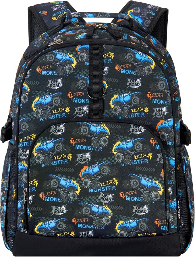 Choco Mocha Truck Backpack for Boys, Kindergarten Backpacks for Boys Backpack Ages 6-8, Boy Elementary School Bookbag 17 Inch, Black-CubbioJoy