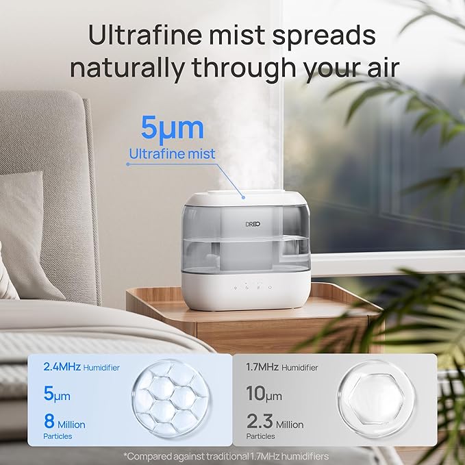 Dreo Top Fill 4L Humidifiers for Bedroom, 36H Runtime, 28 dB Quiet Cool Mist Supersized Air Humidifier for Large Room, Plants, Baby Nursery, Indoor, Night Light, Easy to Clean & Fill, Gray-CubbioJoy