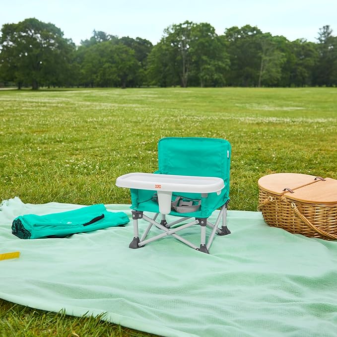 Bright Starts Pop 'N Sit Portable Booster, Indoor/Outdoor Use, Floor Seat with Feeding Tray, Teal, 6 Mos - 3 Yrs-CubbioJoy
