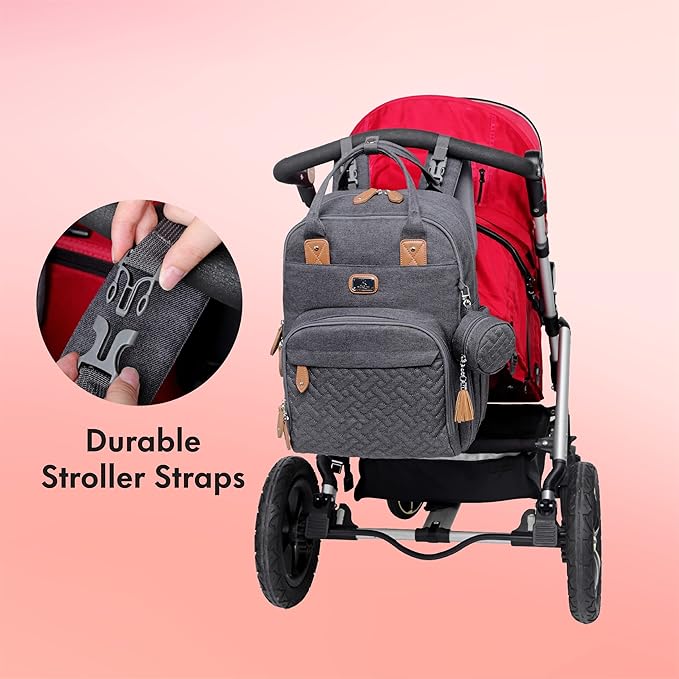 Dikaslon Diaper Bag Backpack with Portable Changing Pad, Pacifier Case and Stroller Straps, Large Unisex Baby Bags for Boys Girls, Multipurpose Travel Back Pack for Moms Dads, Dark Gray-CubbioJoy