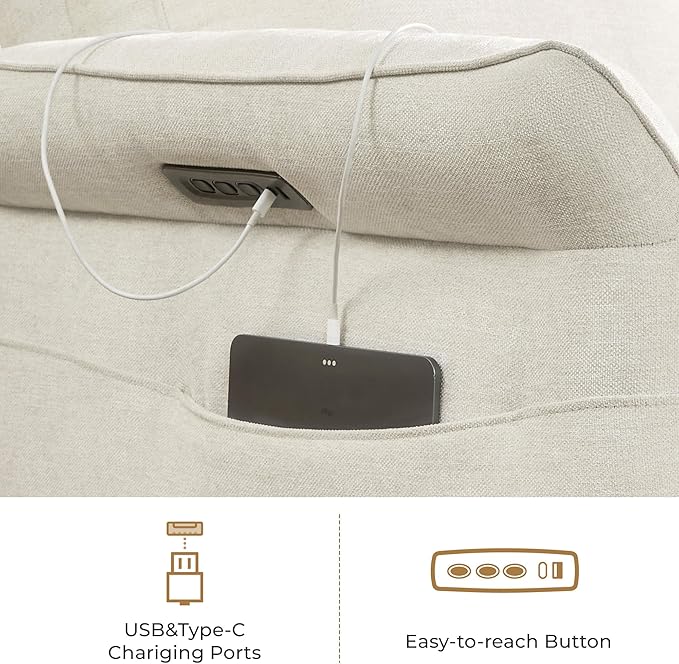 CHITA Power Recliner Chair, Electric Triple-Motor Swivel Glider Nursery Rocking Chair with Adjustable Power Headrest and Lumbar Support, GREENGARD Gold Certified, Solid Wood Base, Linen-CubbioJoy