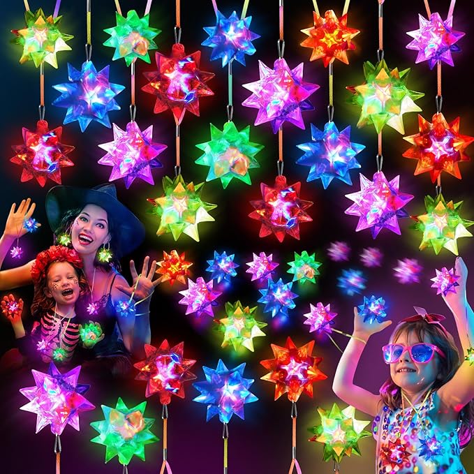 70 PCS Flashing Crystal Star Glow Necklaces Bulk Light up Party Favors, LED Glow in The Dark for Kids Adults Birthday Glow Party Rave Halloween Goodie Bags Filler-CubbioJoy