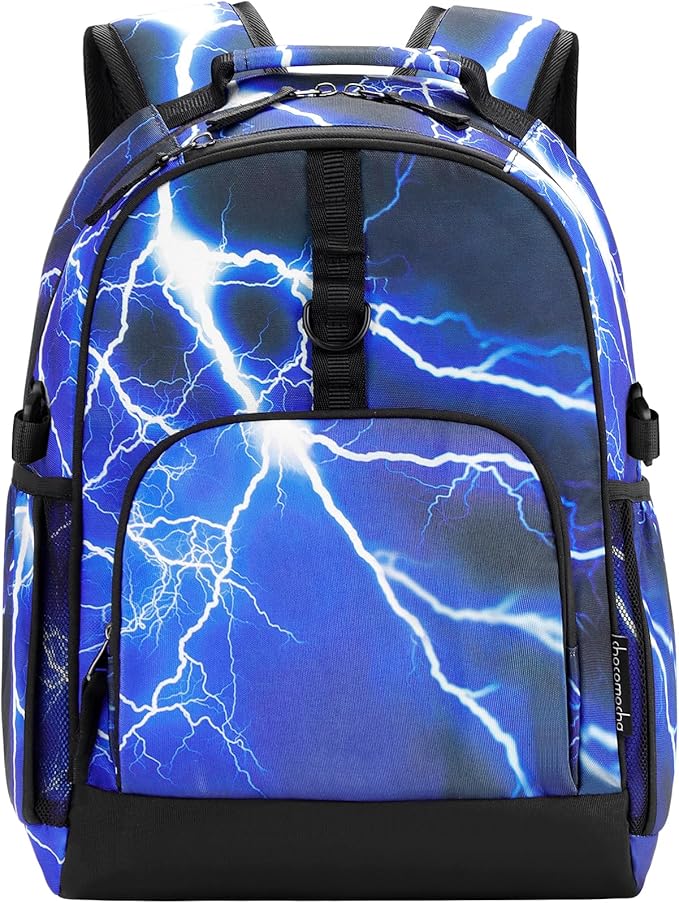 Choco Mocha Lightning Backpack for Boys, Elementary School Backpack for Boys Ages 6-8 Kids Kindergarten Backpack Bookbag 17 Inch with Chest Strap, Blue-CubbioJoy