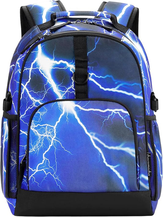 Choco Mocha Lightning Backpack for Boys, Elementary School Backpack for Boys Ages 6-8 Kids Kindergarten Backpack Bookbag 17 Inch with Chest Strap, Blue-CubbioJoy