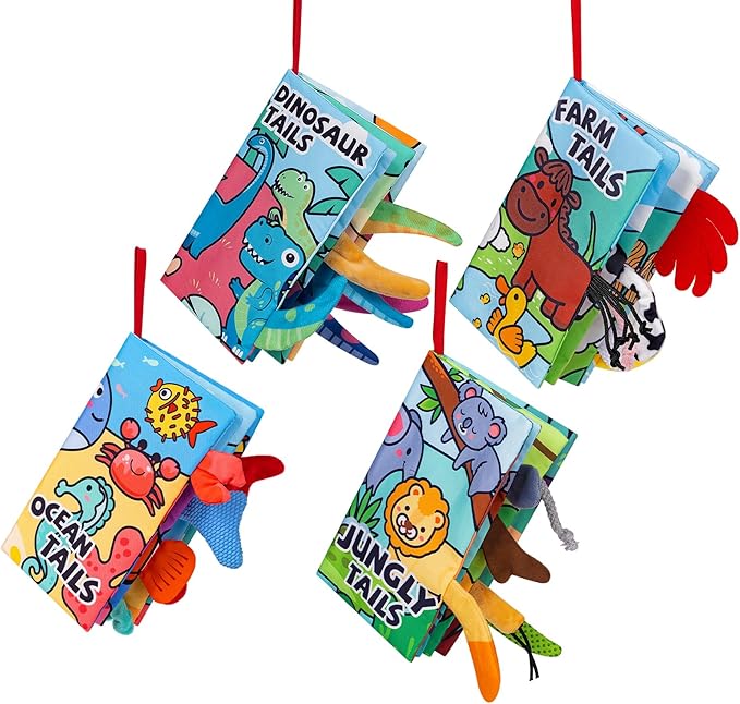 4 Pack Baby Books 0-6 Months, 4PCS Crinkle Books for Babies, Touch and Feel Sensory Books for Babies, Infant Toys 0-6 Months, Soft Fabric Toy Shower Gift, Baby Crinkle Book - 4 Pack Blue-CubbioJoy