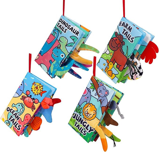 4 Pack Baby Books 0-6 Months, 4PCS Crinkle Books for Babies, Touch and Feel Sensory Books for Babies, Infant Toys 0-6 Months, Soft Fabric Toy Shower Gift, Baby Crinkle Book - 4 Pack Blue-CubbioJoy