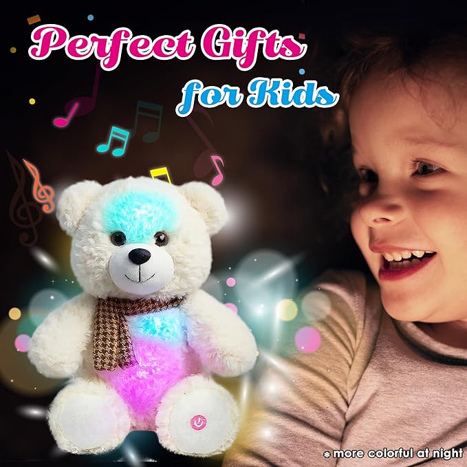 Cuteoy Glowing LED Bear Light-up Nightlight Toys Musical Plush Stuffed Animal Singing Lullabies Birthday Christmas Plushies Gifts for Kids Boys Girls,10.5"-CubbioJoy