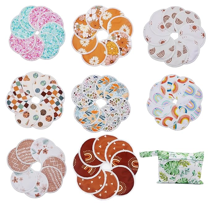 8 pcs(4 Pairs) Random Prints Breast Pads for Nursing Mothers, Reusable and Washable with 1 Bag(8 pcs randomprints with1 Bag)-CubbioJoy