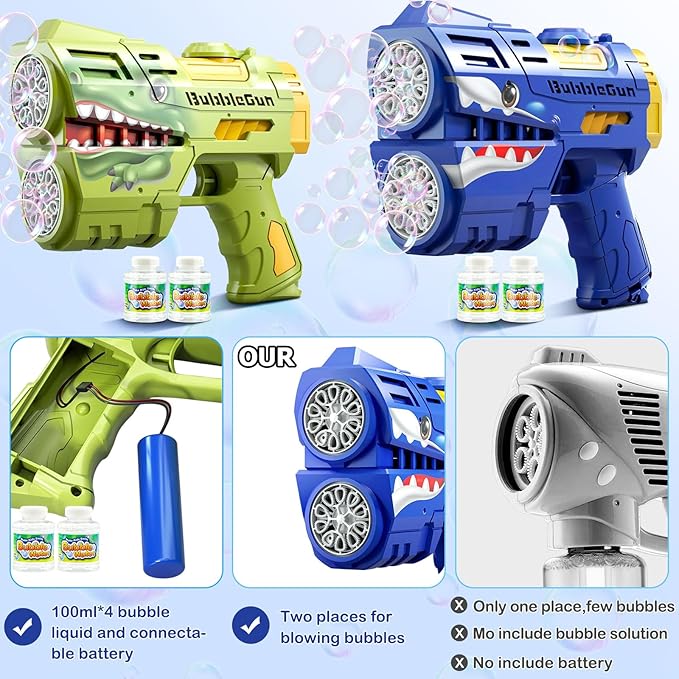2 Pack Bubble Guns with 4 Bottles Refill Solution, LED Light Up Rechargeable Bubbles Machine Blower for Kids Toddlers 4-8, Outdoor Toys Gifts, Wedding Easter Party-CubbioJoy