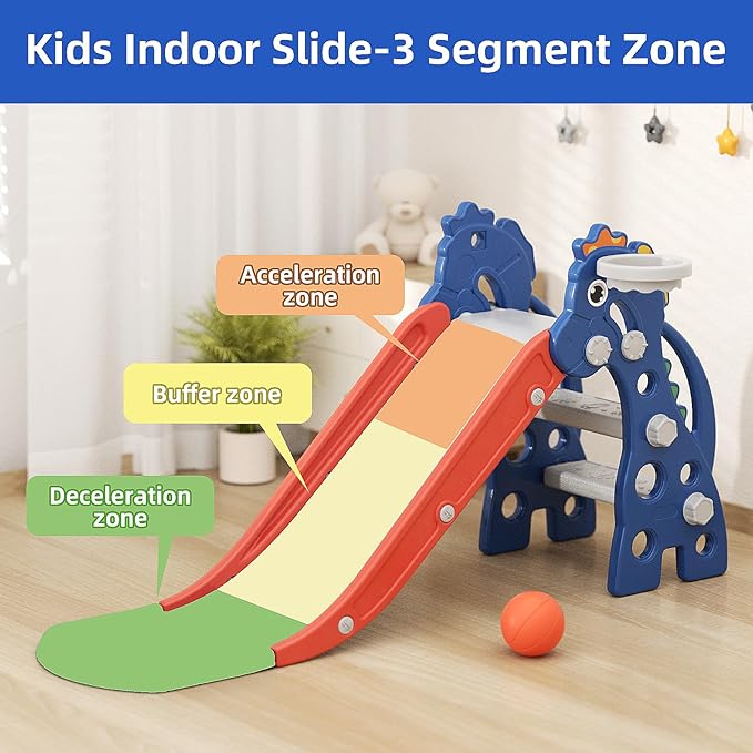 67i Toddler Slide for Indoor & Outdoor Play with Basketball Hoop, Anti-Slip Steps, 46.8in Baby Climber (Blue)-CubbioJoy