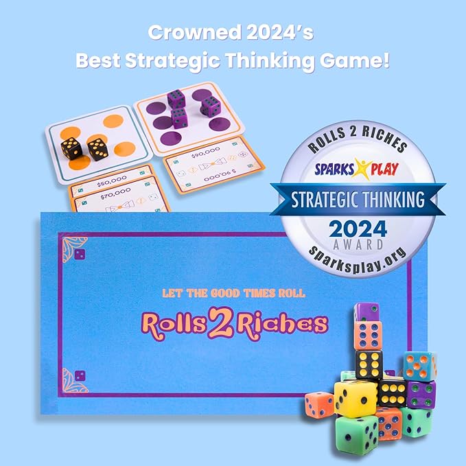 Award-Winning Board Game for Families – Rolls 2 Riches | Fast-Paced Dice, Card & Strategy Game for Kids & Adults | Perfect for Parties, Travel, Camping, Game Nights & Outdoor Summer Fun-CubbioJoy