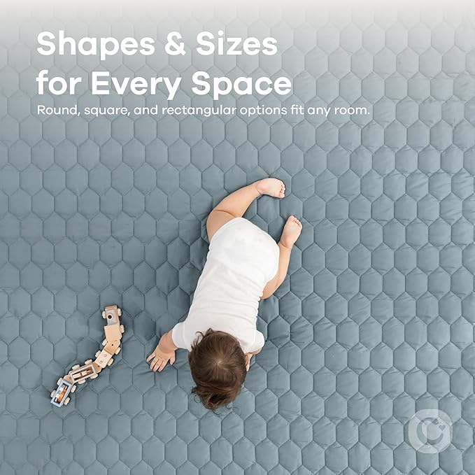 Comfy Cubs Rectangle Kids Play Mat - Large 60 x 96 inches Soft Quilted Baby Floor Mat with Non-Slip Bottom - Plush Design for Toddlers' Playtime and Relaxation - Comfortable and Durable - Pacific Blue-CubbioJoy