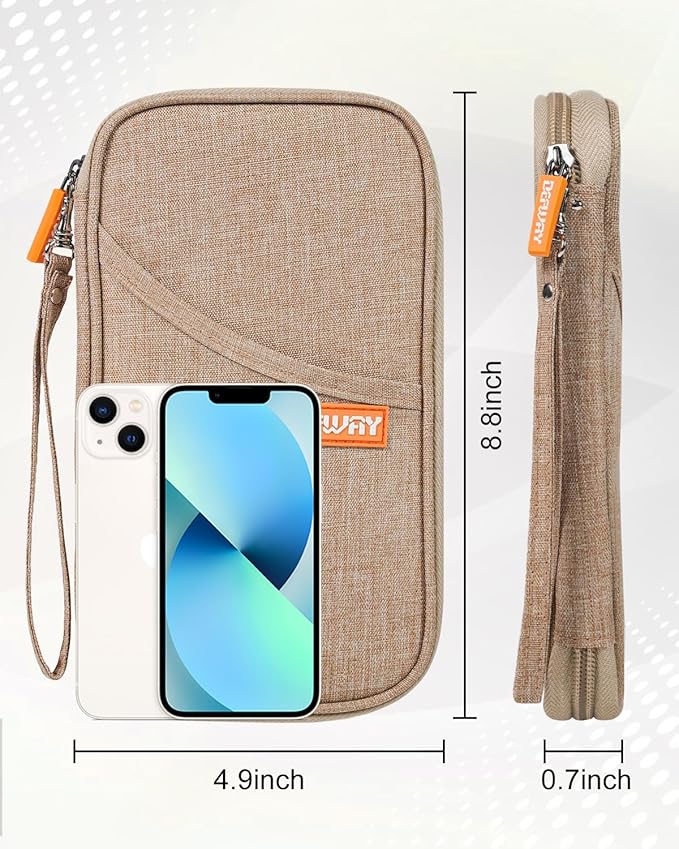defway Passport Holder Travel Wallet - Family Passport Holder of 4, RFID Blocking Passport Wallet for Men Women, Travel Essentials for Flying (khaki)-CubbioJoy