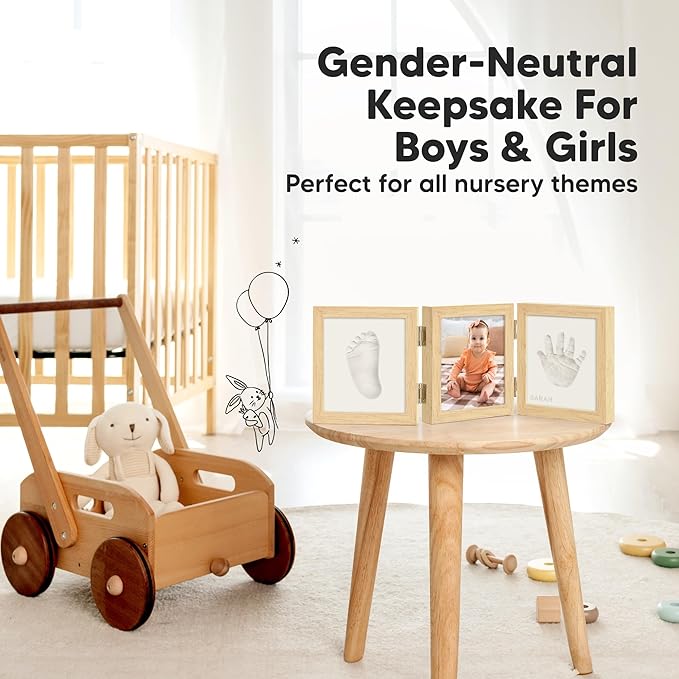 Baby Shower Gifts for Boys, Girls - Baby Hand and Footprint Kit, Newborn Handprint Kit, Keepsake Photo Frame, Nursery Picture Frame, Gender-Neutral Newborn Keepsake Gifts (Ash Wood)-CubbioJoy