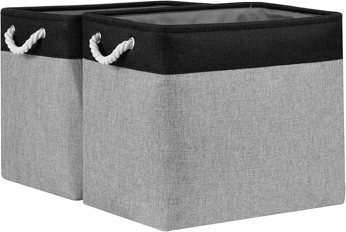 Bidtakay Storage Baskets Extra Large Baskets for Organizing Grey Rectangle Laundry Basket Linen Fabric Bins Set of 2 Clothes Baskets for Closet Shelves Hallway Bedroom Toy Organizer 17x12x15 In-CubbioJoy