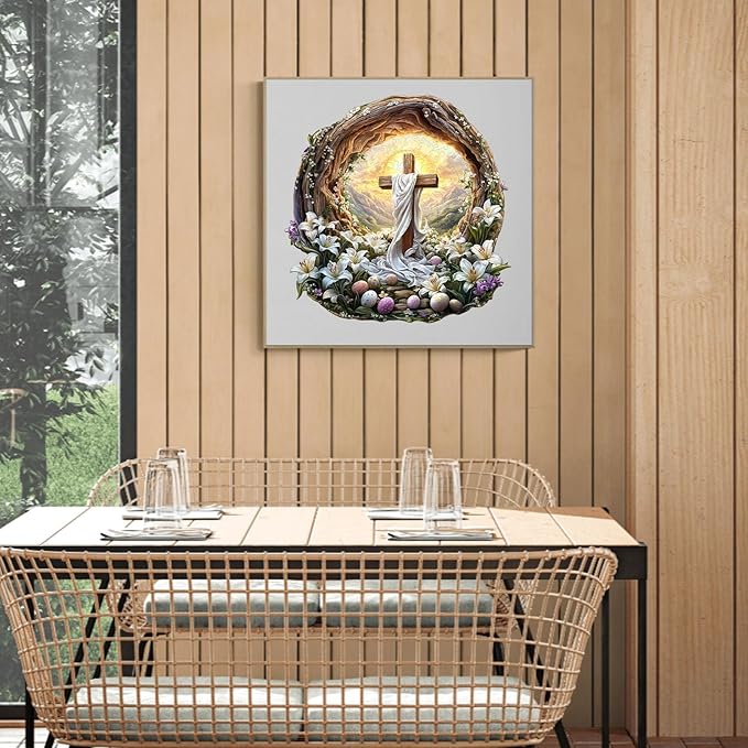 KAAYEE Wooden Puzzles for Adults, 3D Vision Effect Holy Light Cross Wooden Jigsaw Puzzle Unique Shape Wood Puzzle Adult, 3D Effect Flat Puzzle Birthday Family Game (L-13.4 * 13.3 in-300pcs)-CubbioJoy