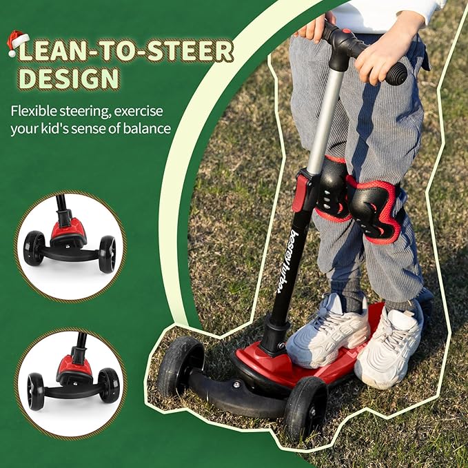 Besrey Kick Scooter for Kids Ages 3-10, 3-Wheel Folding Scooter with Adjustable Height, LED Light Wheels, Extra Wide Deck for Outdoor Activities-CubbioJoy