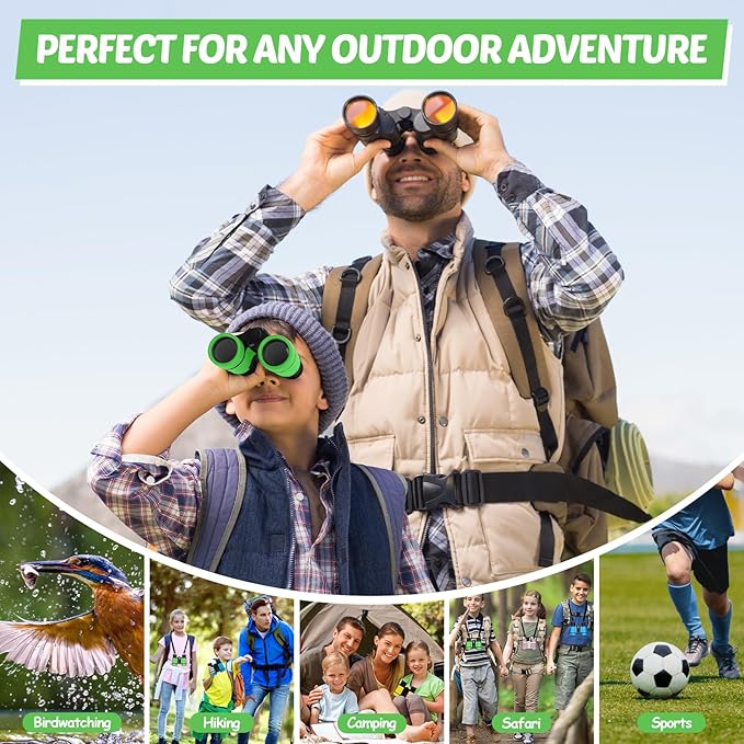 Binoculars for Kids, Kids Binoculars Toys for 3 4 5 6 7 8 Years Boys and Girls, Set with Magnifying Glass & Compass - Birthday Gifts Outdoor Toy for Kid Ages 3-8 Toddler Camping (Green)-CubbioJoy