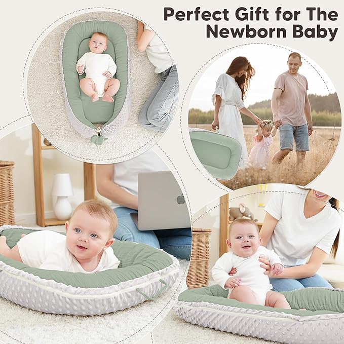 Baby Lounger - Infant Lounger Pillow for Newborn 0-24 Months, Soft, Breathable & Portable Baby Lounger Pillow for Boys & Girls, Cozy Baby Floor Seat for Home & Travel (Green)-CubbioJoy