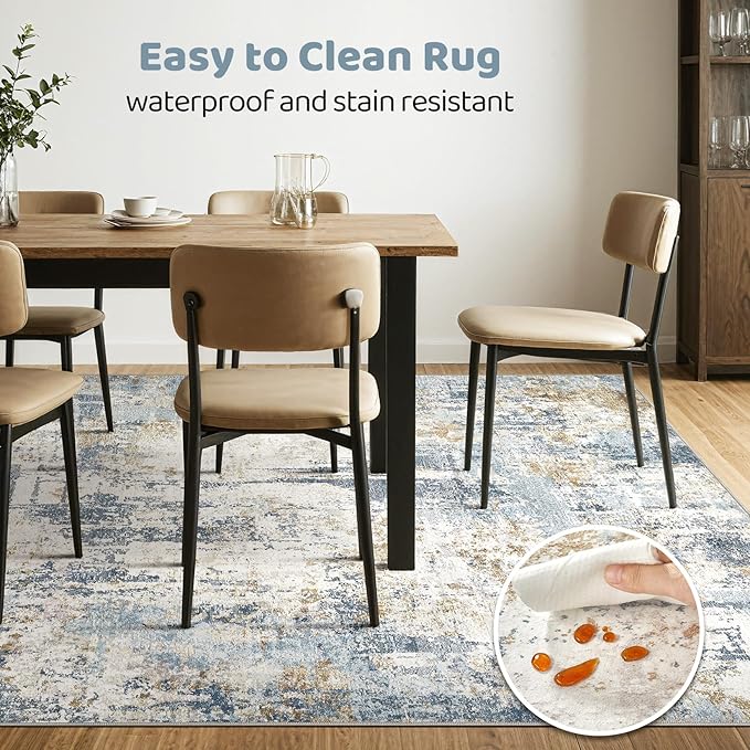 7x10 Area Rugs Washable Rug: Living Room Large Abstract Modern Soft Stain Resistant Indoor Floor Non Slip Accent Carpet for Bedroom Nursery Playroom Office Dining Room Dorm Home House- Blue-CubbioJoy