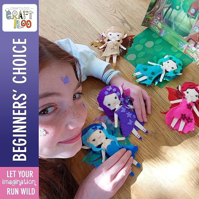 CRAFTILOO Fairy Elves Sewing Kit for Kids, Fun and Educational Fairytale Craft Set for Boys and Girls Age 7-12, Sew Your Own Felt Fairy Craft Kit for Beginners (Garden Rainbow Fairies Kit)-CubbioJoy
