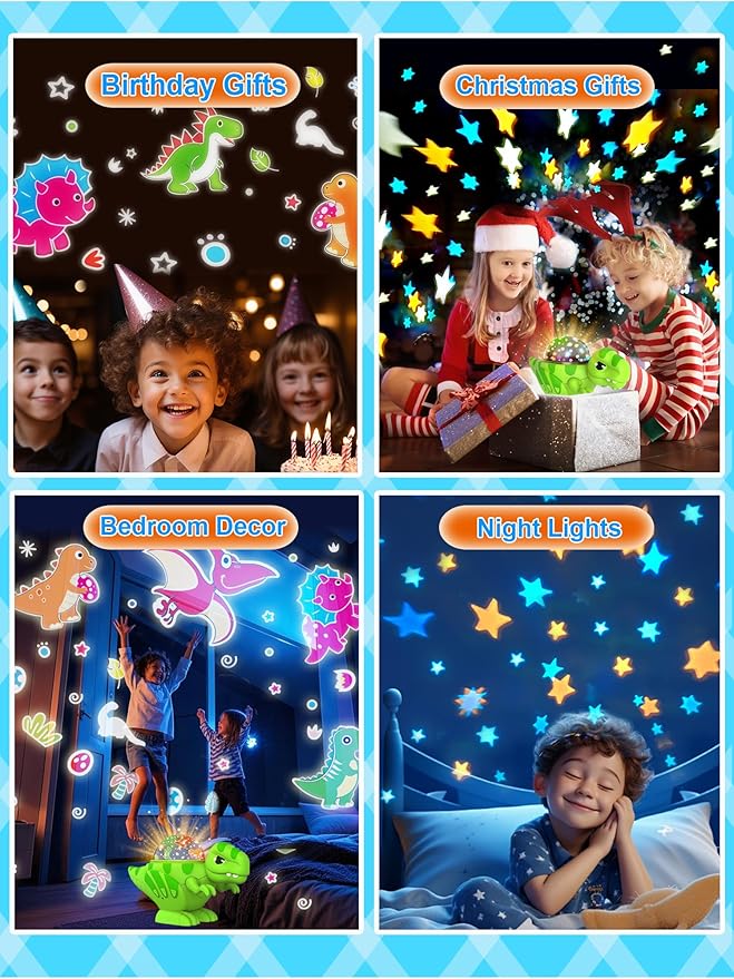 Dinosaur Night Light for Kids,Toys for 2-4 Year Old Boys,Star Projector 360°Degree Rotation, 9 Lighting Color Modes,Birthday Gift Decorations, Stars for Ceiling Projector for Bedroom Decor-CubbioJoy