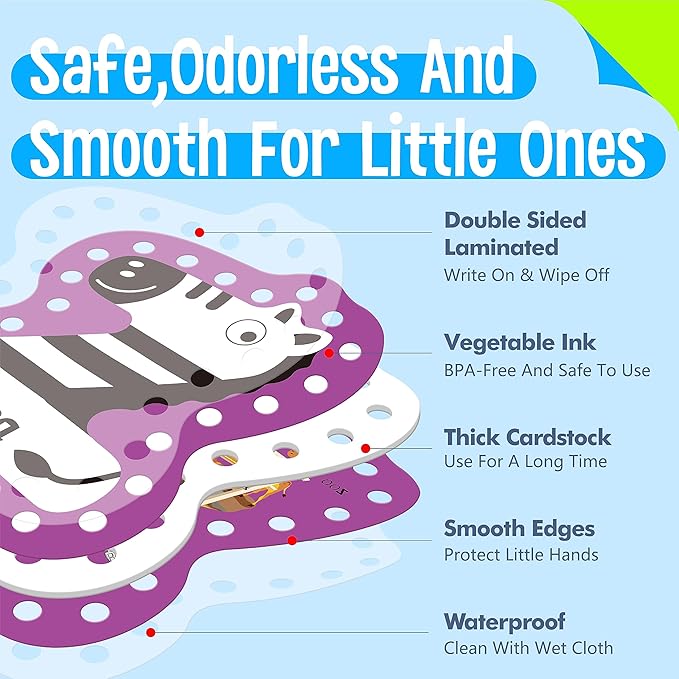 26PCS Kids Lacing Cards, 26 Double Sided Uppercase Sewing Cards with 26 Colorful Laces, Imagination Development Lacing Toys Games for Children Educational and Learning Activity-CubbioJoy