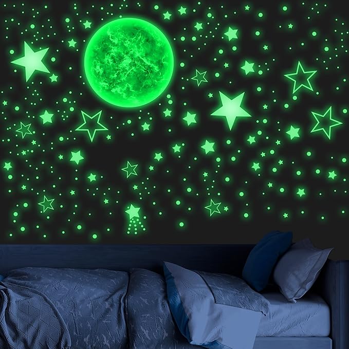 965 PCS Glow in The Dark Stars and Sun for Ceiling, Luminous Stars and Planet Wall Decals, Kids Room Decor, Glowing Galaxy Wall Stickers for Nursery Decorations (Green)-CubbioJoy