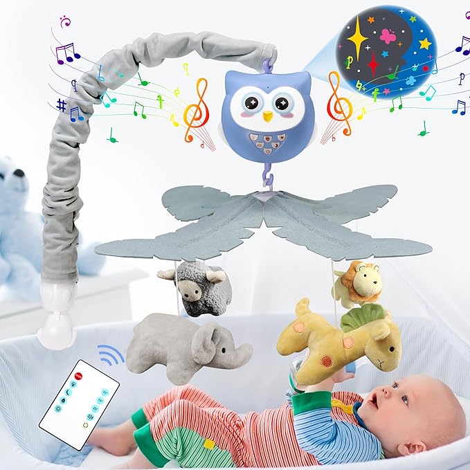 Baby Crib Mobile with Music and Lights for Boys Musical Mobile Animals for Crib Bassinet Girls Toys Hanging Portable Safari Nursery Decor Blue-CubbioJoy