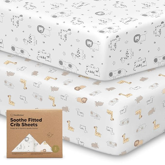 KeaBabies 2-Pack Organic Crib Sheets for Boys, Girls - 52x28 Fitted Crib Mattress Sheet Neutral, Breathable Jersey Cotton Cover for Baby Bed, Toddler Mattress, Soft & Cute Prints (KeaSafari)-CubbioJoy