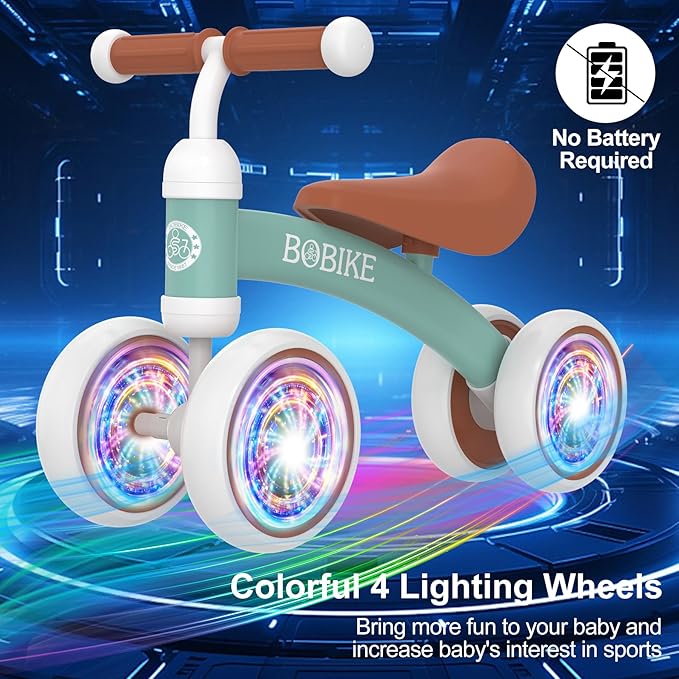 Baby Balance Bike Toys for 12-36 Months Kids Toy Boy and Girls Gifts Toddler Best First Birthday Gift Children Walker No Pedal Infant 4 Wheels Bicycle (Colorful, Green-Light)-CubbioJoy