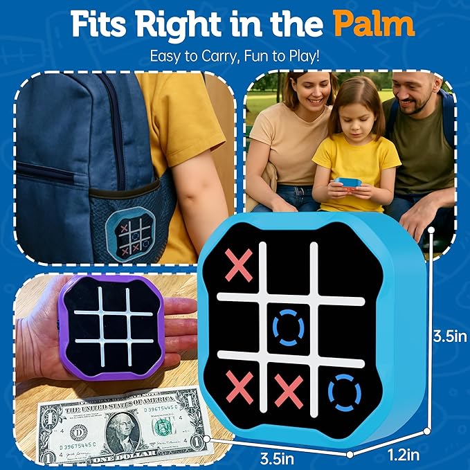 3 in 1 Electronic Tic Tac Toe Game, Handheld Digital Tic Tac Toe Bolt Game with Silent Mode, Portable Learing Toy Gift for Kids & Adults, Blue (One Pack)-CubbioJoy