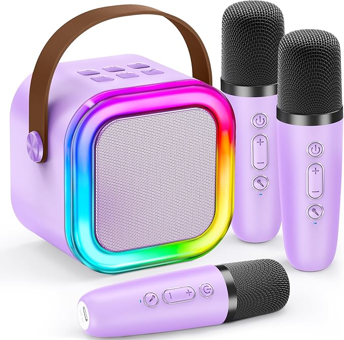 IROO Mini Karaoke Machine for Kids, 2025 TOP Toys Birthday Gifts Ideas for Girls Ages 4, 5, 6, 7, 8, 9, 10, 12+ Years Old, Portable MP3 Player with 3 Wireless Mics for Party-CubbioJoy