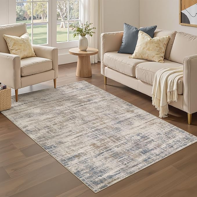 Area Rug for Living Room: 3x5 Washable Neutral Abstract Modern Soft Rugs Non Slip Indoor Floor Stain Resistant Carpet for Bedroom Dining Room Office Nursery - Brown-CubbioJoy