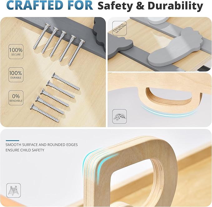 BlueWood 10-in-1 Pikler Triangle Set, Toddler Climbing Toys Indoor, Montessori Climber, Baby Jungle Gyms with Arch, Extra Rope Ladder & Footprint Balance Beam - Grey Twilight-CubbioJoy