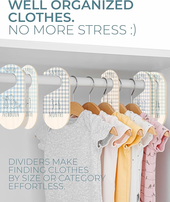 Baby Closet Dividers - Blue Baby Clothes Organizer for Nursery Decor, Storage & Organization - 8 Size Closet Dividers for Hanging Clothes, Gender Neutral Nursery Must Haves & Essentials-CubbioJoy