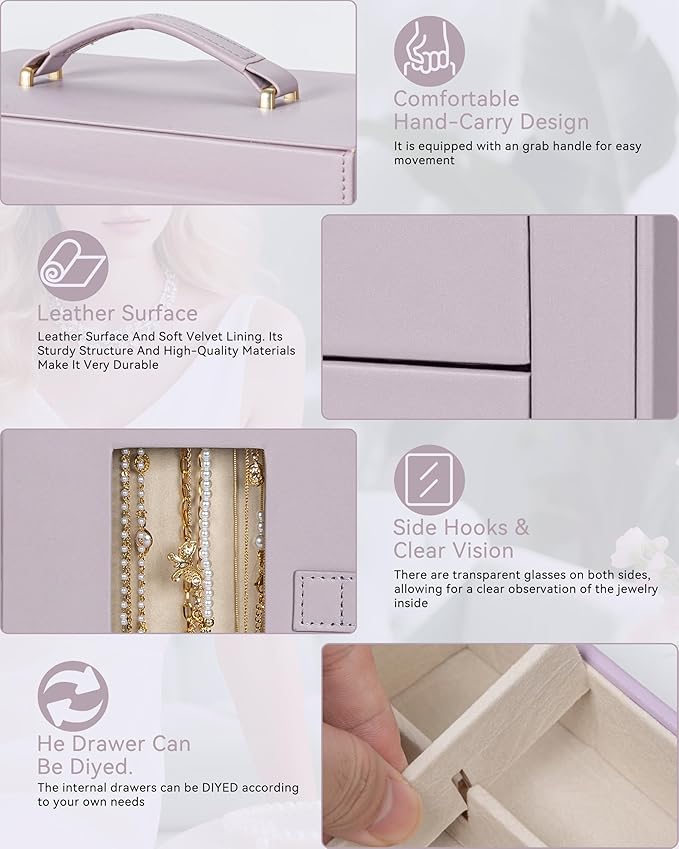 AKOZLIN 360° Rotating Jewelry Box 6-Tier Organizer Functional Jewelry Storage Case for Women Girls Ring Necklace Earring Bracelet Holder with Mirror Purple-CubbioJoy