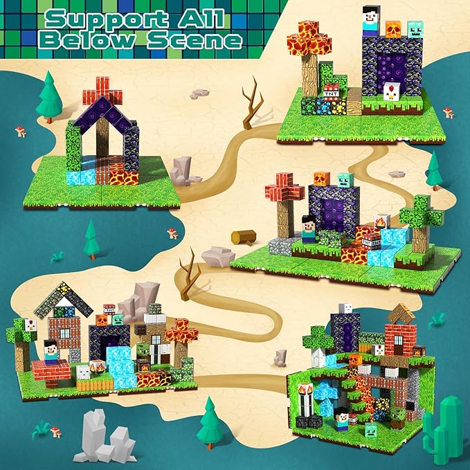 150 PCS Magnetic Blocks - Magnetic Building Block with 6 Baseplate, Stacking Magnets for Kids, Sensory Toy for Toddlers STEM Learning, Birthday Gifts for 3+ Years Old Boys Girls-CubbioJoy