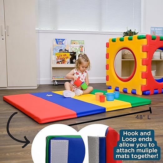 Children's Factory Rainbow Folding Gym Activity Mat, 4 ft x 4 ft, Cushioned Floor Mat for Kids, Daycare Mat-CubbioJoy