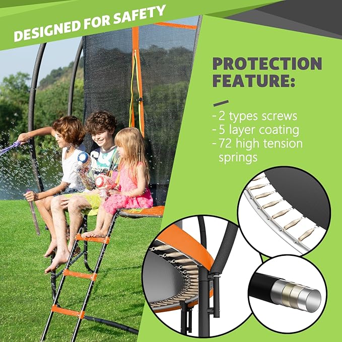14FT 12FT 10FT 16FT Trampoline with Safety Enclosure, Anti-Rust Coating – ASTM Certified, Heavy-Duty Outdoor Trampoline with Ladder – for Kids & Adults-CubbioJoy