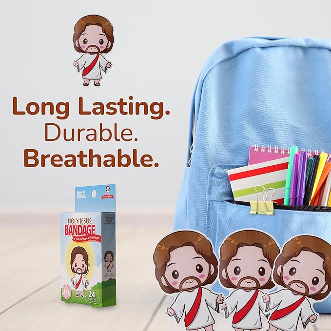 BioSwiss Bandages, Holy Jesus Shaped Self Adhesive Bandage, Latex Free Sterile Wound Care, Fun First Aid Kit Supplies for Kids and Adults, 24 Count-CubbioJoy