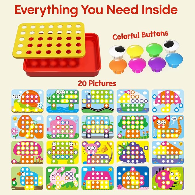 AMOSTING Button Art Toy – Educational Color Matching Mosaic Pegboard Sensory Learning Activity for Kids Age 3 4 5, Preschool Gift for Toddlers, Boys and Girls-CubbioJoy