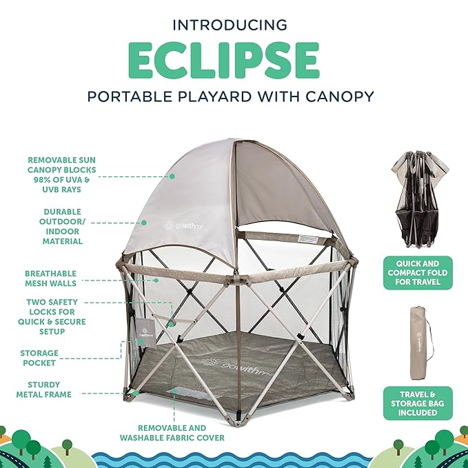 Baby Delight Go with Me Eclipse Deluxe Portable Playard | Playpen | Sun Canopy | Indoor and Outdoor | Ultra Padded Nylon Floor | Sandstone-CubbioJoy