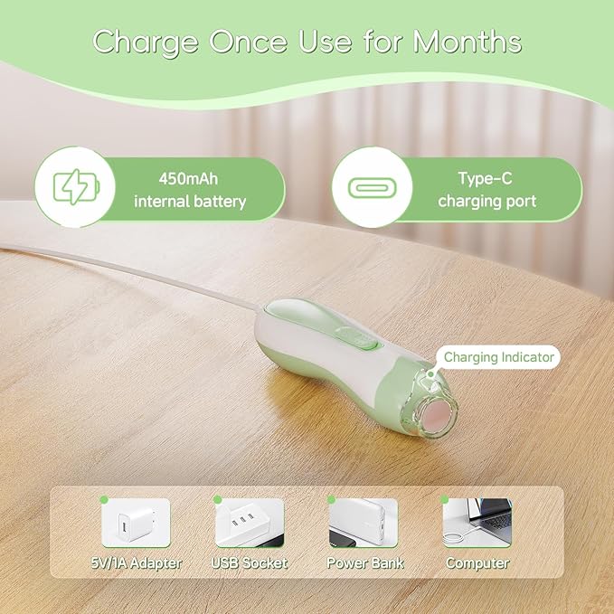 Baby Nail Trimmer Electric, 15 in 1 Baby Nail Clippers for Gentle Nail Care, Rechargeable Baby Nail File Electric with Light &15 Grinding Pads for Infant Toddler, Green-CubbioJoy
